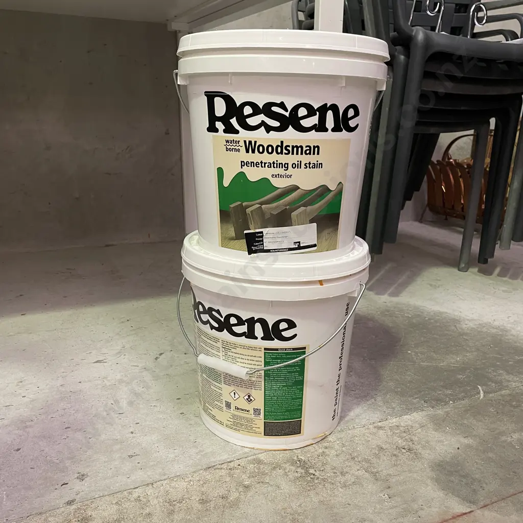 Two 10 Litre Resene Woodsman Exterior Oil Stain. Treehouse colour Image 1++