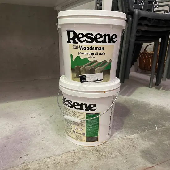 Two 10 Litre Resene Woodsman Exterior Oil Stain. Treehouse colour