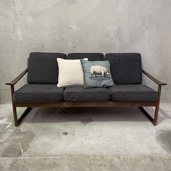 Stunning 1960's Mid Century Teak? 3 Seater Sofa. Peter Hvidt & Orla Molgaard-Neilsen Design. Grey fabric squabs