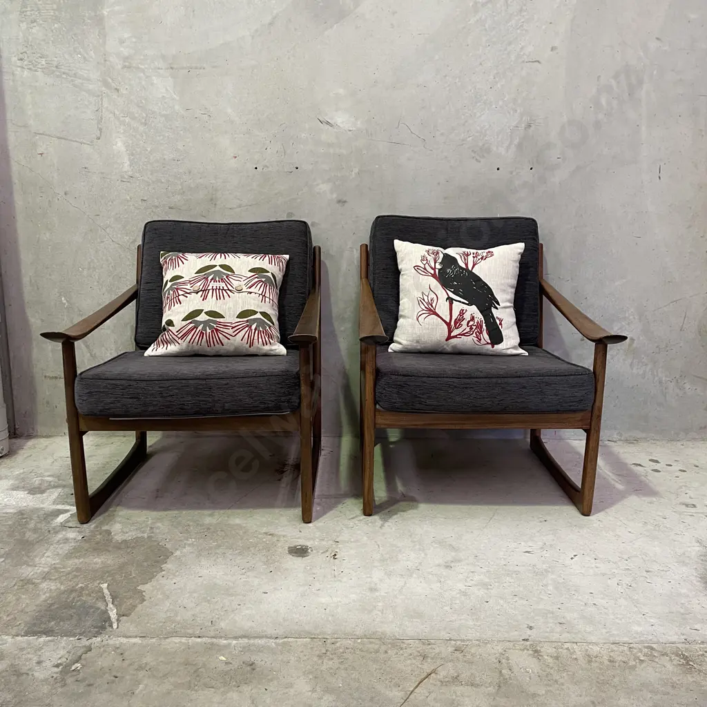 Stunning 1960's Mid Century Pair of Teak? Armchairs. Peter Hvidt & Orla Molgaard-Neilsen Design. Grey fabric squabs Image 1++