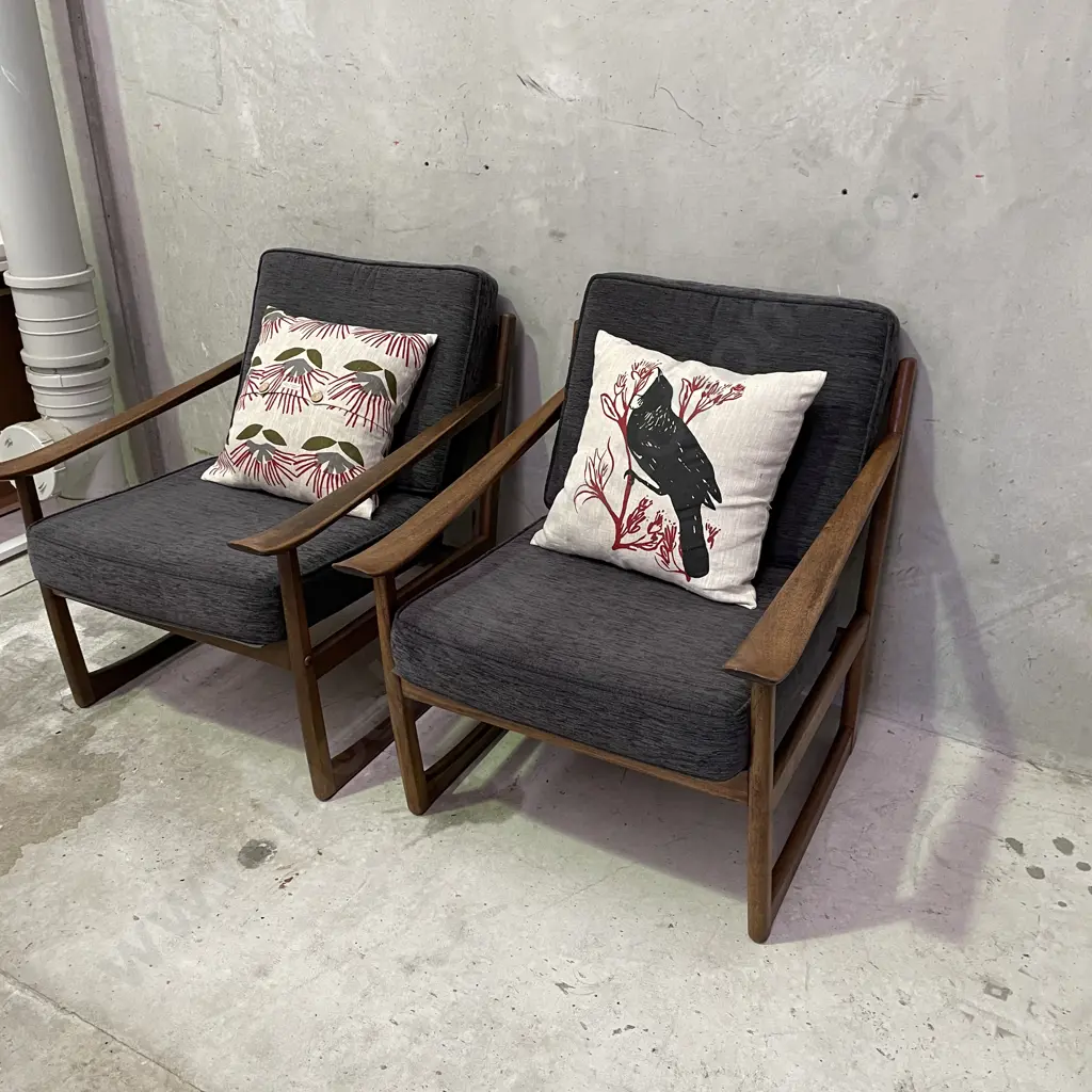 Stunning 1960's Mid Century Pair of Teak? Armchairs. Peter Hvidt & Orla Molgaard-Neilsen Design. Grey fabric squabs Image 1++