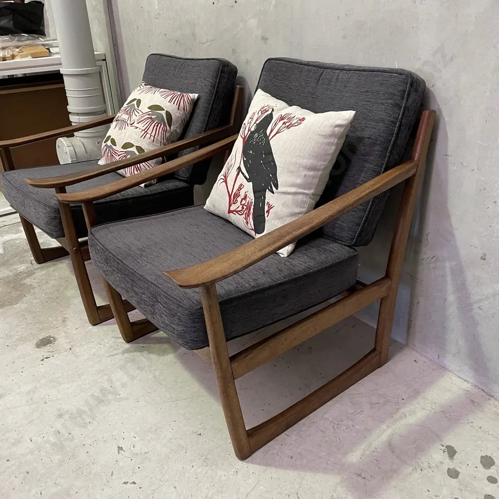 Stunning 1960's Mid Century Pair of Teak? Armchairs. Peter Hvidt & Orla Molgaard-Neilsen Design. Grey fabric squabs Image 1++