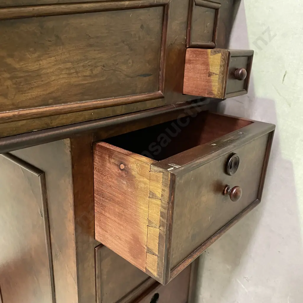 Antique Burr Walnut Writing Desk, Lift up top, Turned legs, Carved detail on castors Image 1++