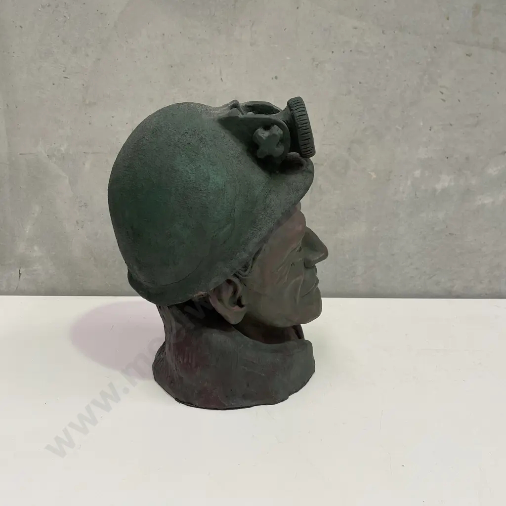 Awesome Sculpture of Miner's Bust/Head. Heavy, intricate detail. Signed as shown. H33cm W24cm D24cm Image 1++