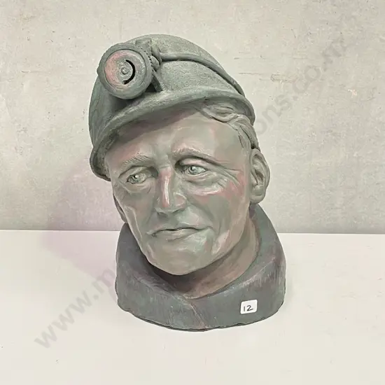 Awesome Sculpture of Miner's Bust/Head. Heavy, intricate detail. Signed as shown. H33cm W24cm D24cm