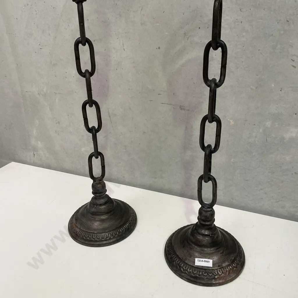 Pair Chain Stemed Metal Candlesticks with Glass tops, H61cm Image 1++