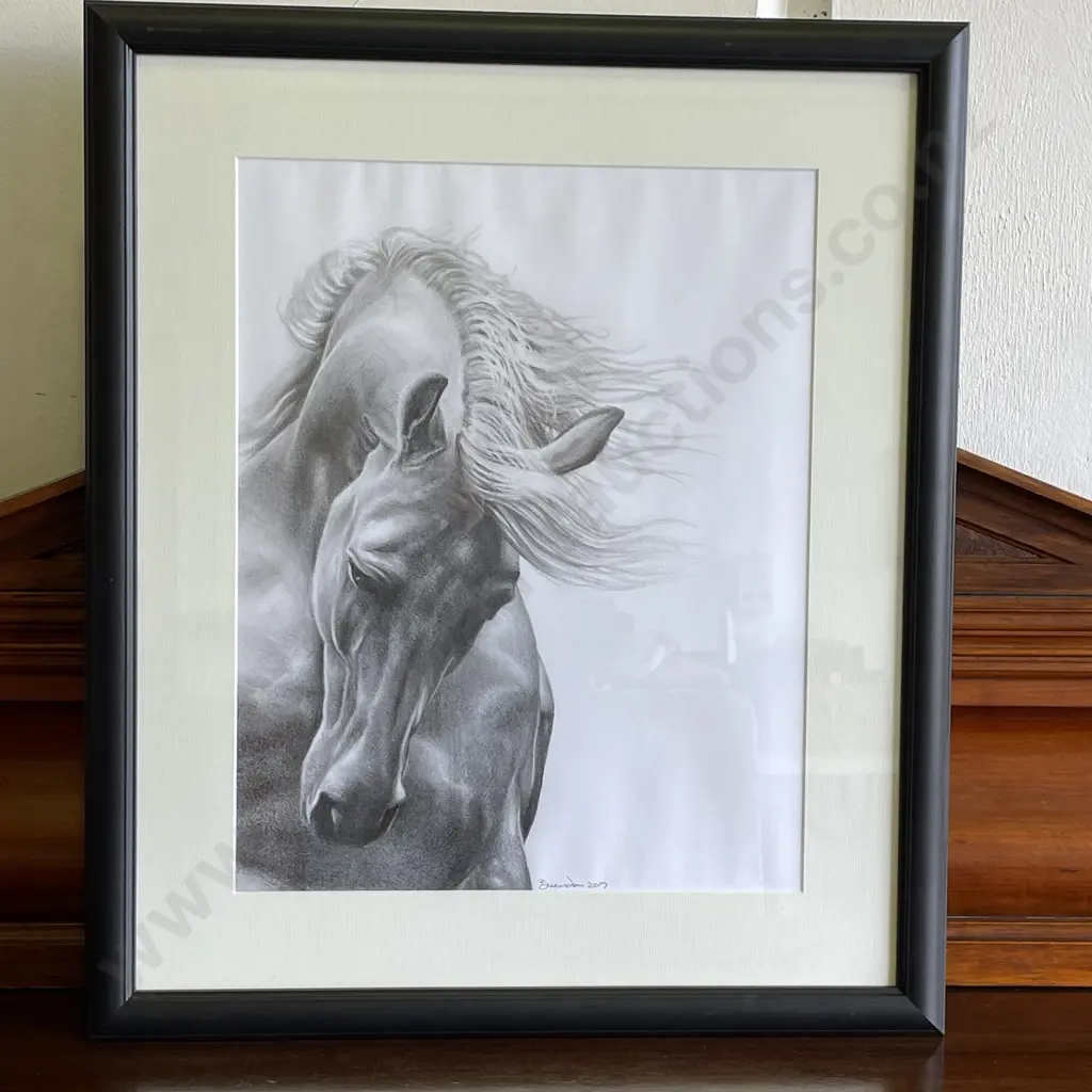 Original Brendan O'Farrell Pencil Drawing "The Stallion 2019" 56 x 66cm incl frame Image 1++