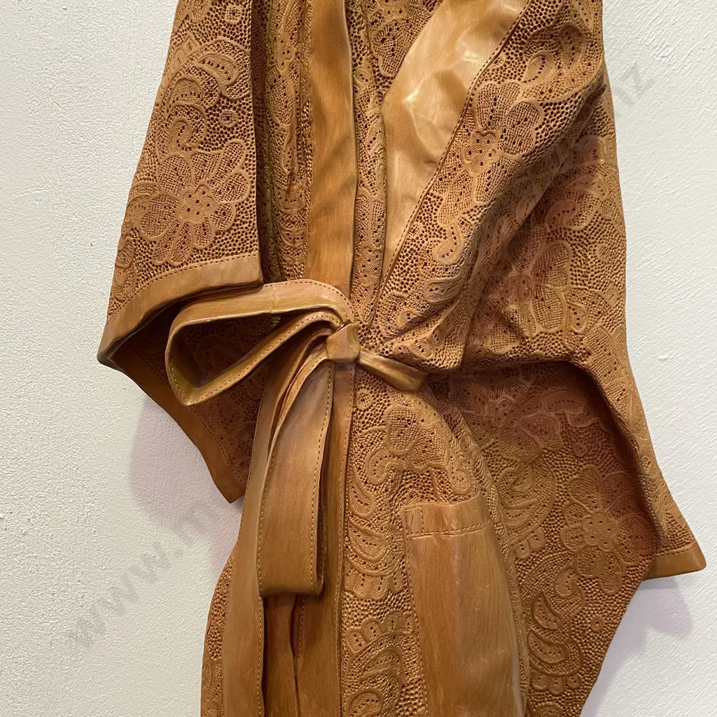 Stunning one-off Kevin McCardell 1200 year old Carved Kauri Stump "Satin and Lace Robe" Sculpture. H112cm W35cm D12cm Image 1++