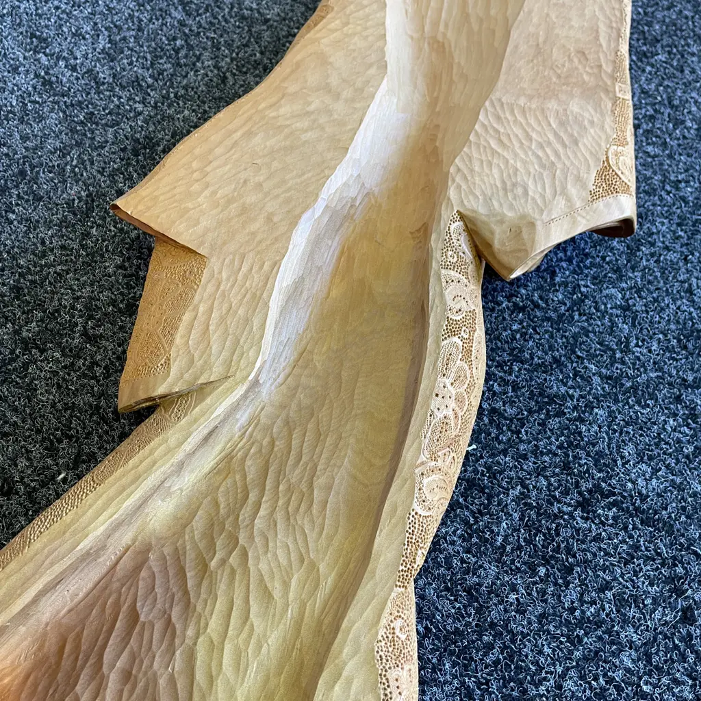 Stunning one-off Kevin McCardell 1200 year old Carved Kauri Stump "Satin and Lace Robe" Sculpture. H112cm W35cm D12cm Image 1++