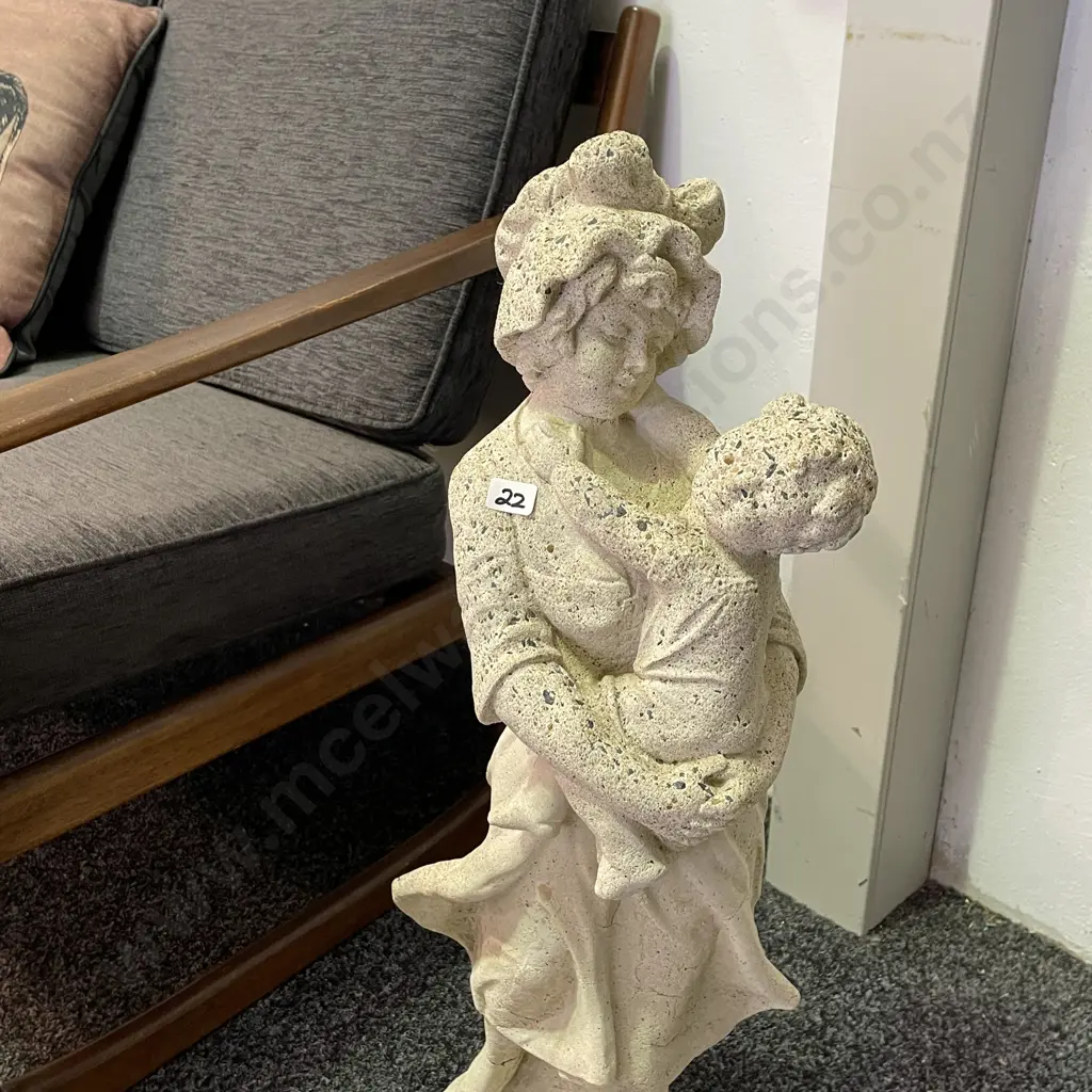 Concrete Sculpture of Lady Holding Child H70cm Image 1++
