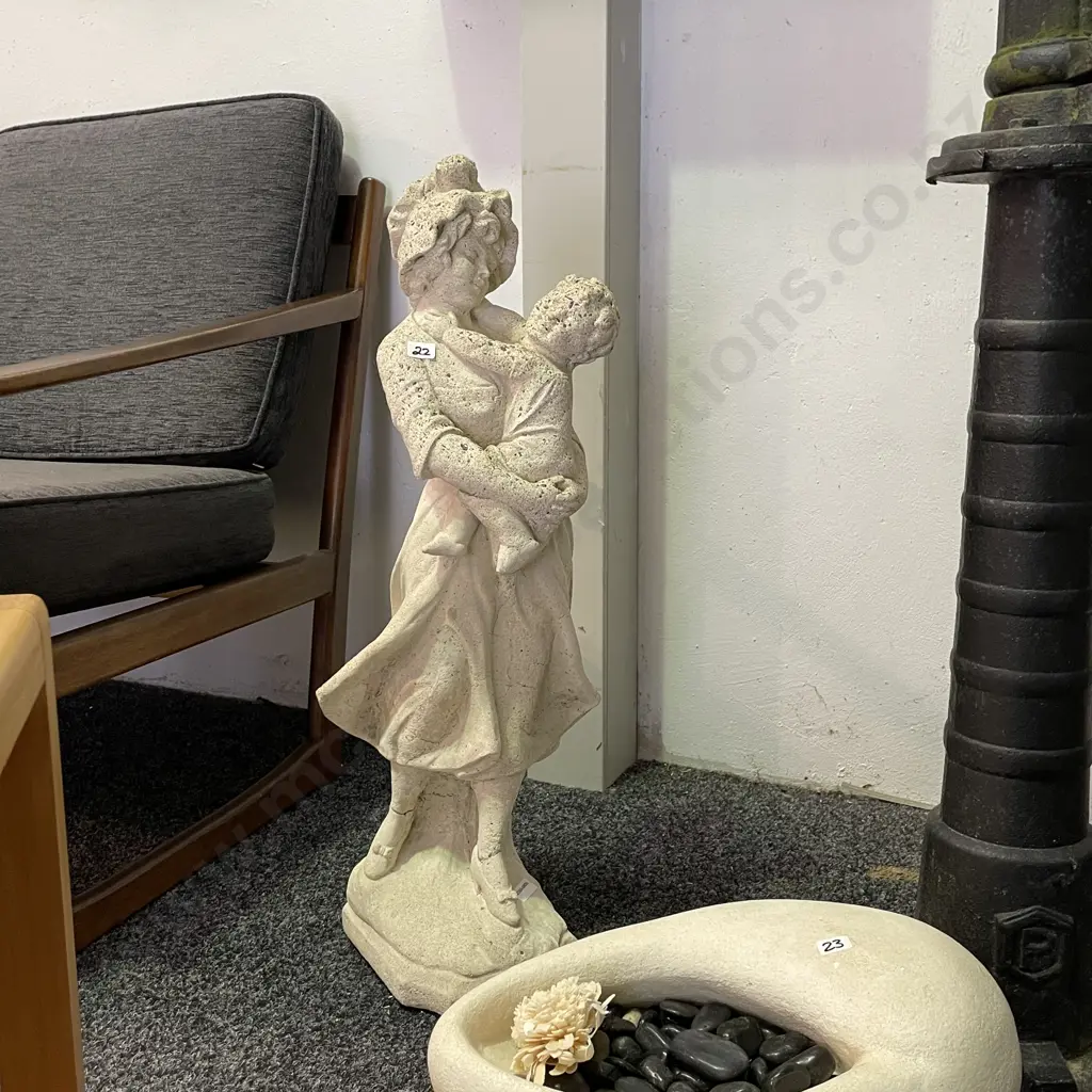 Concrete Sculpture of Lady Holding Child H70cm Image 1++
