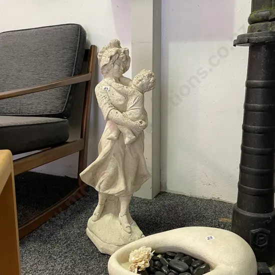 Concrete Sculpture of Lady Holding Child H70cm