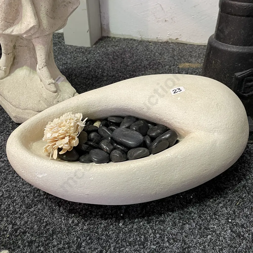 Solid Concrete Garden Feature with polished stones and faux flower Image 1++
