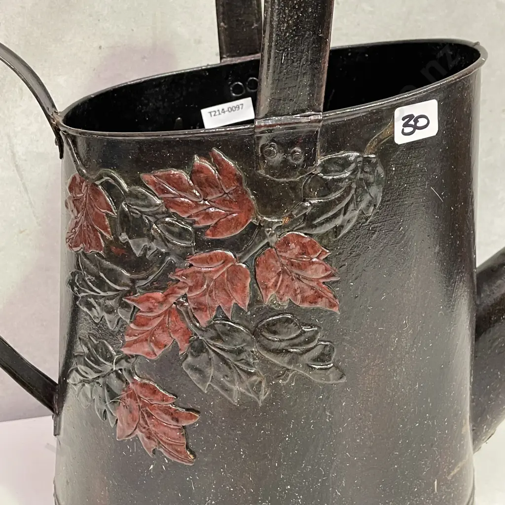 Vintage Tin Watering Can with relief floral decoration Image 1++