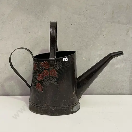 Vintage Tin Watering Can with relief floral decoration