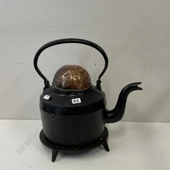 Antique Cast E. Pugh and Co, Wednesbury No36P Kettle on stand with copper ball lid