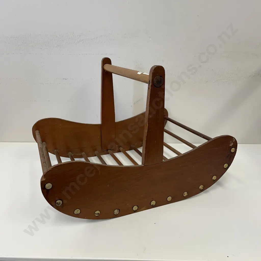 Mid Century Wooden basket with domed detailing. H28cm W41cm Image 1++