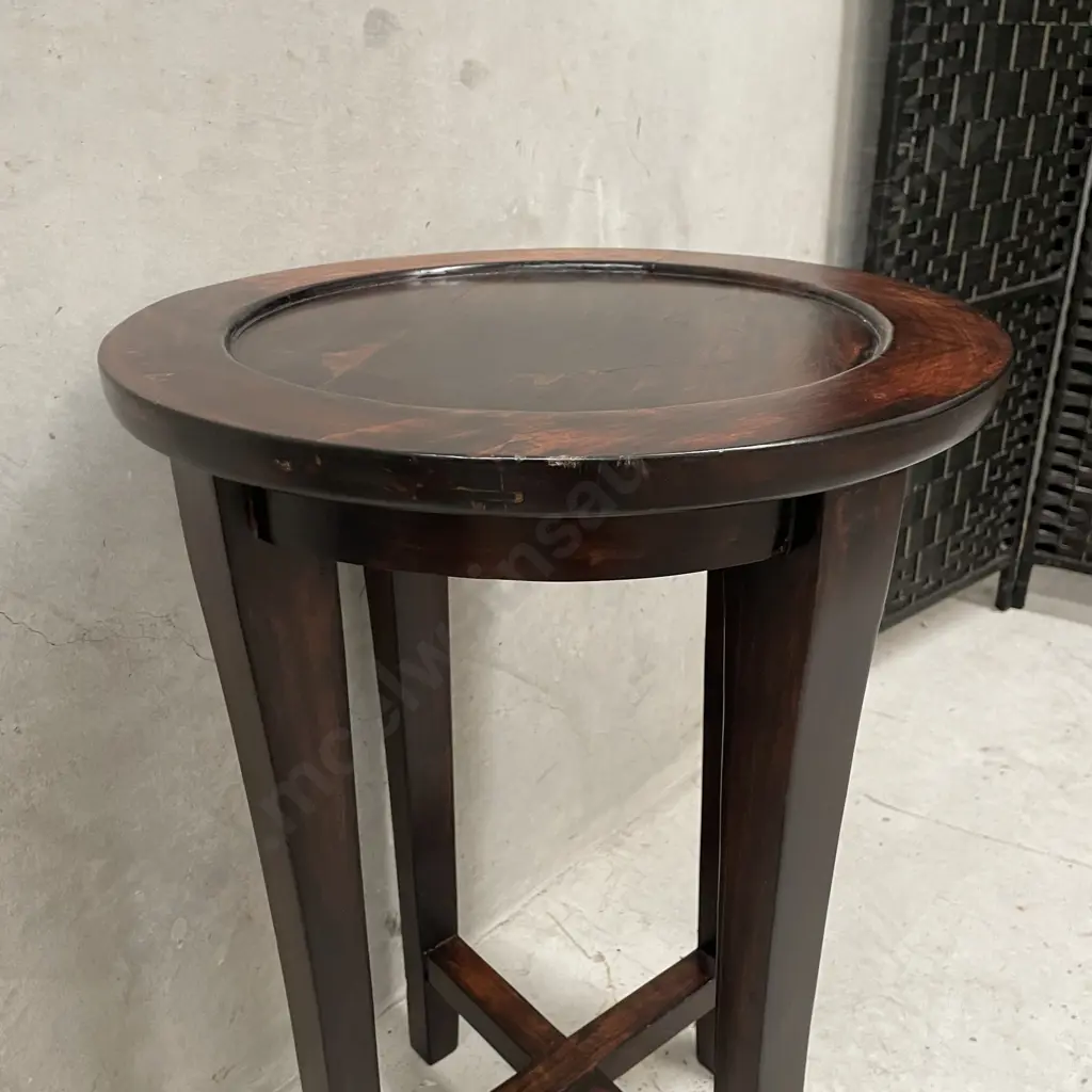 Vintage Solid Wood High Wine Table, Cross Quad Base. H67 Dia45cm Image 1++