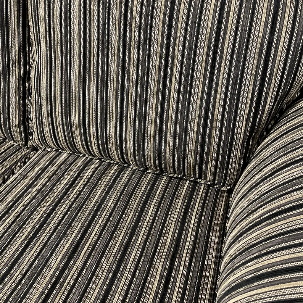 Beautiful 2 Seater Rolled Arm Couch, Albion Design, Quality Striped Fabric, Excellent Condition Image 1++