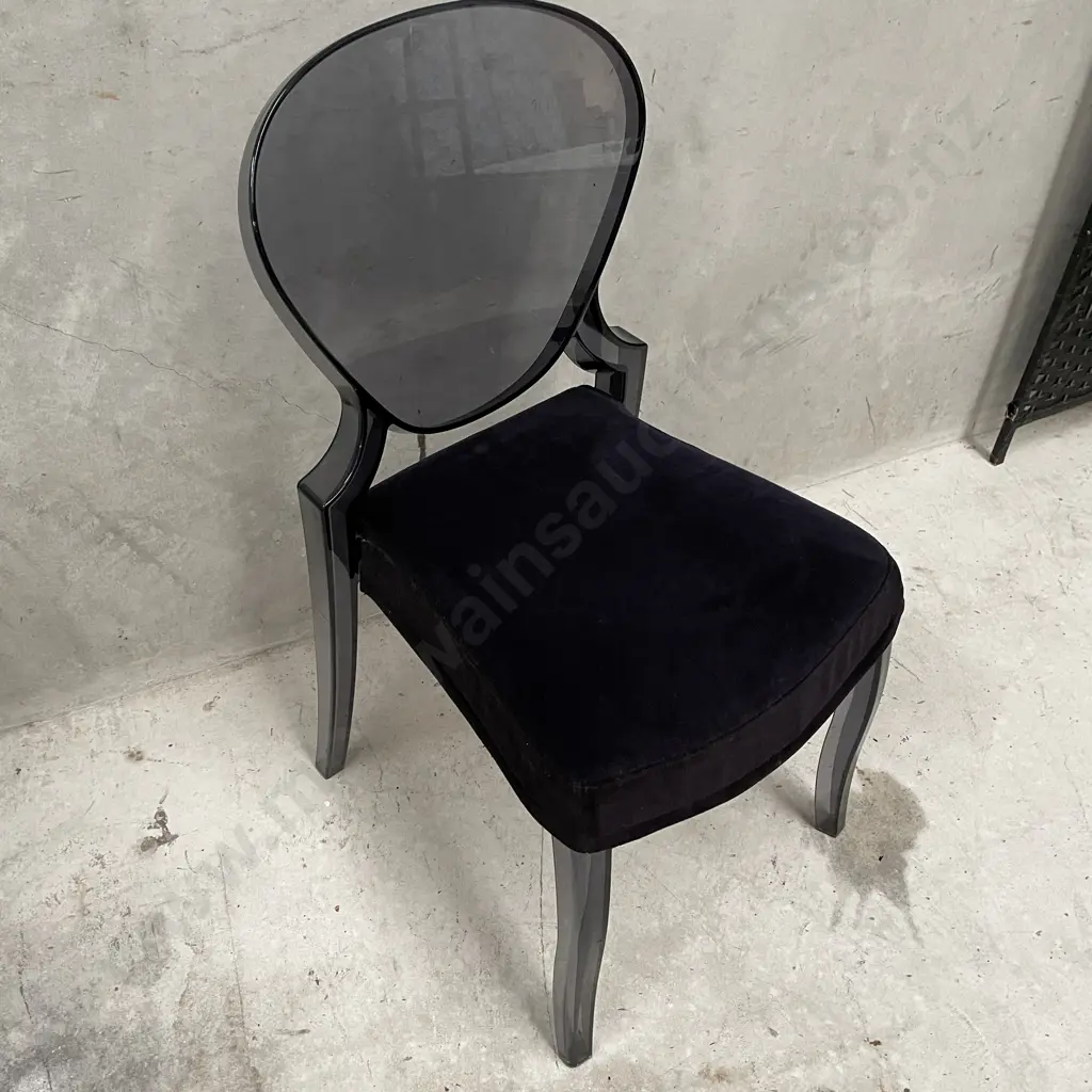 Black Ghost Chair with Dark Navy Velvet Fabric Seat Image 1++
