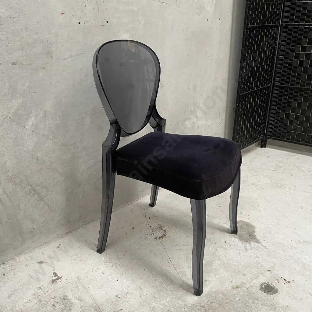 Black Ghost Chair with Dark Navy Velvet Fabric Seat Image 1++
