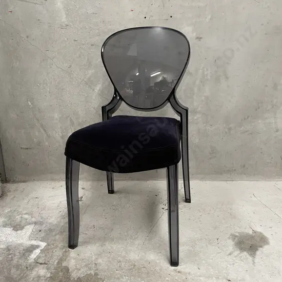 Black Ghost Chair with Dark Navy Velvet Fabric Seat