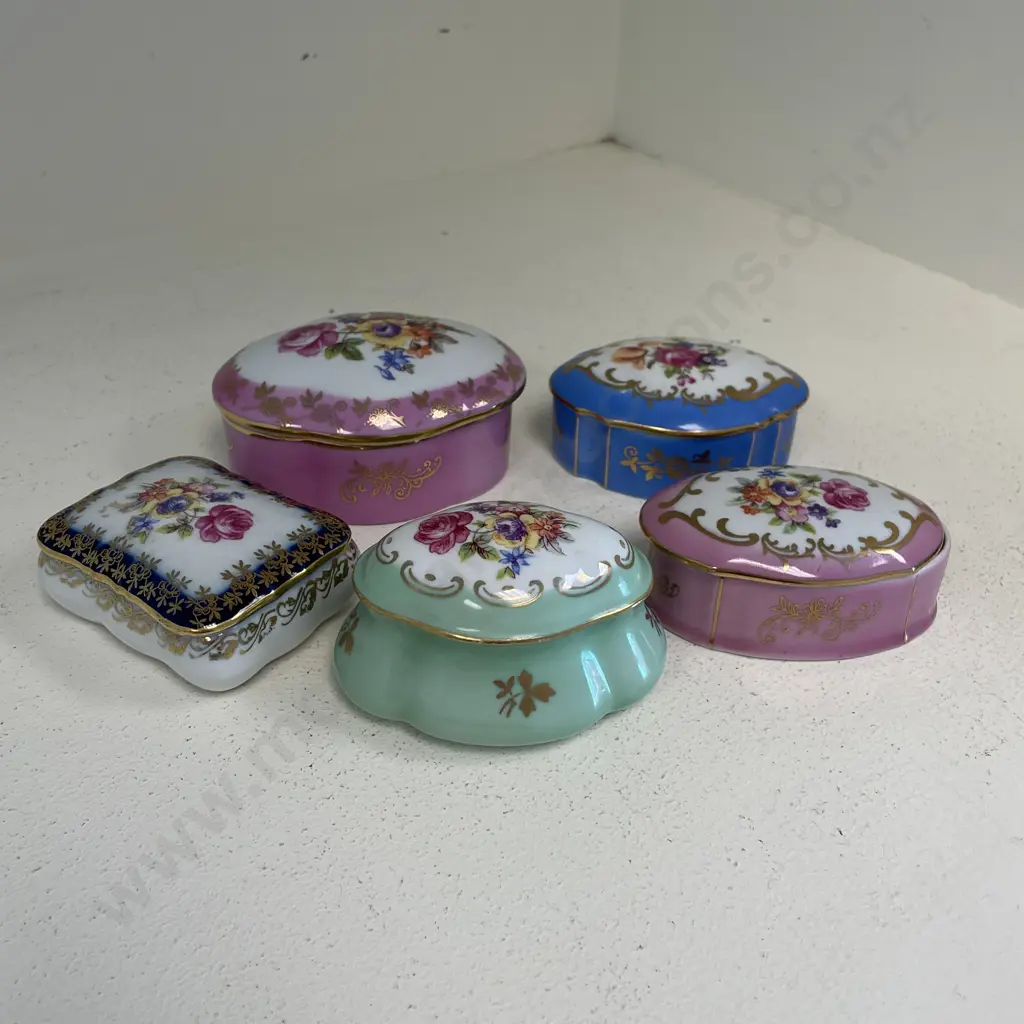 Five Vintage German Porcelain Jewellery Boxes Image 1++