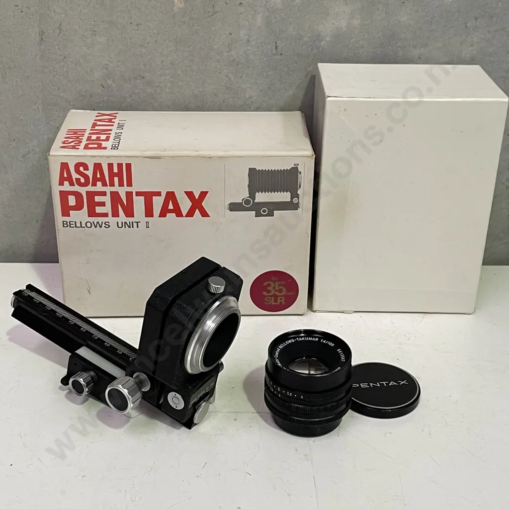 Boxed Asahi Pentax Bellows Unit II with Takumar Japan 1:4/100 Lens. For 35mm SLR Camera Image 1++