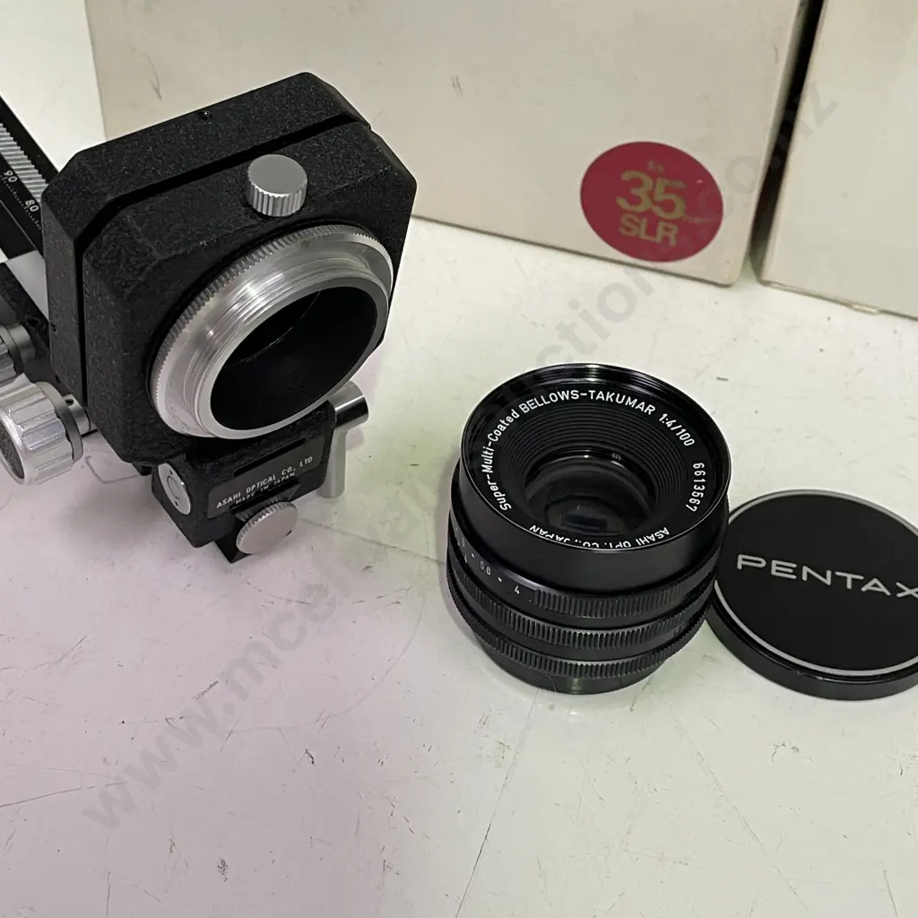 Boxed Asahi Pentax Bellows Unit II with Takumar Japan 1:4/100 Lens. For 35mm SLR Camera Image 1++