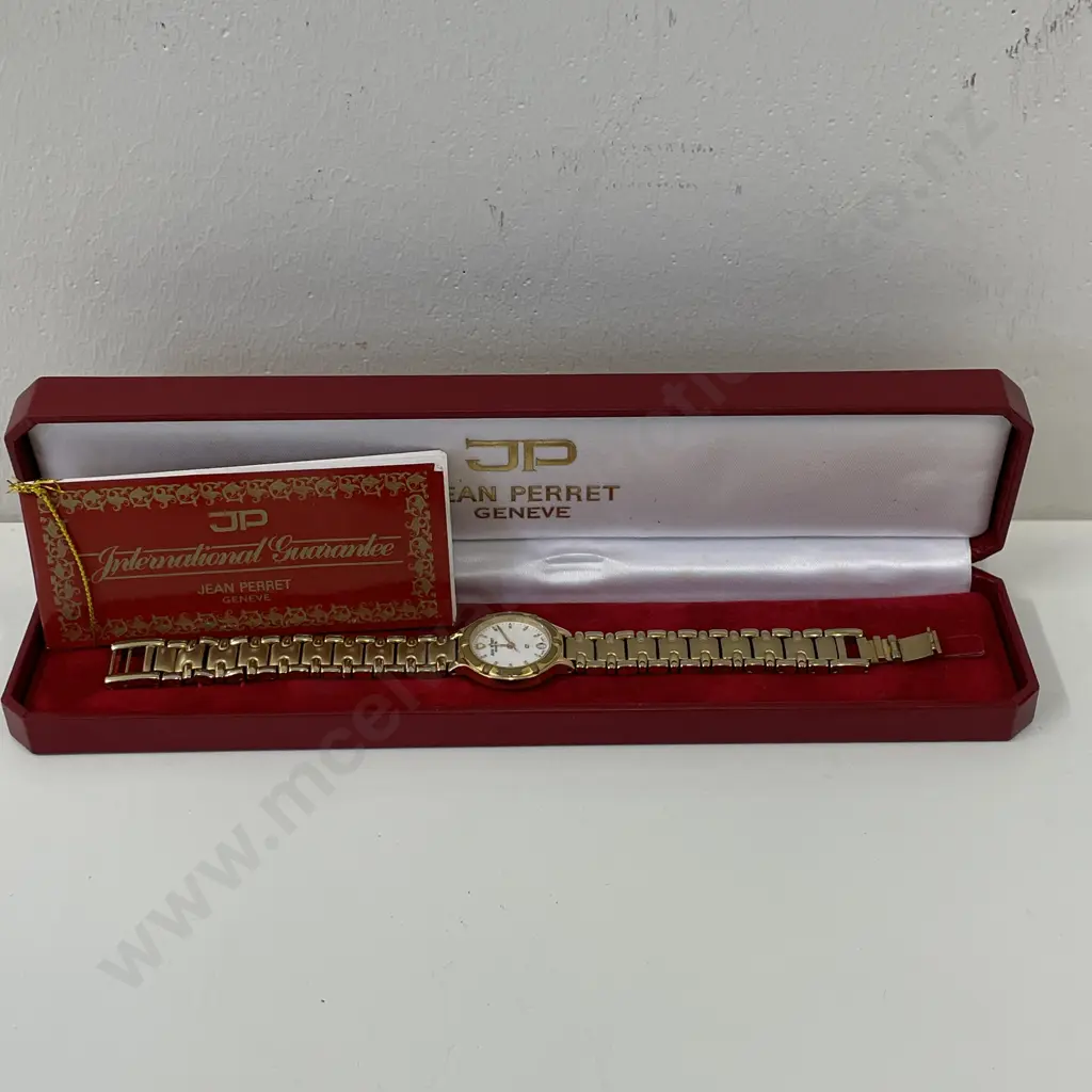 Jean Perret Geneve Gold Watch. Sapphire Crystal No. 3827. In Case Image 1++