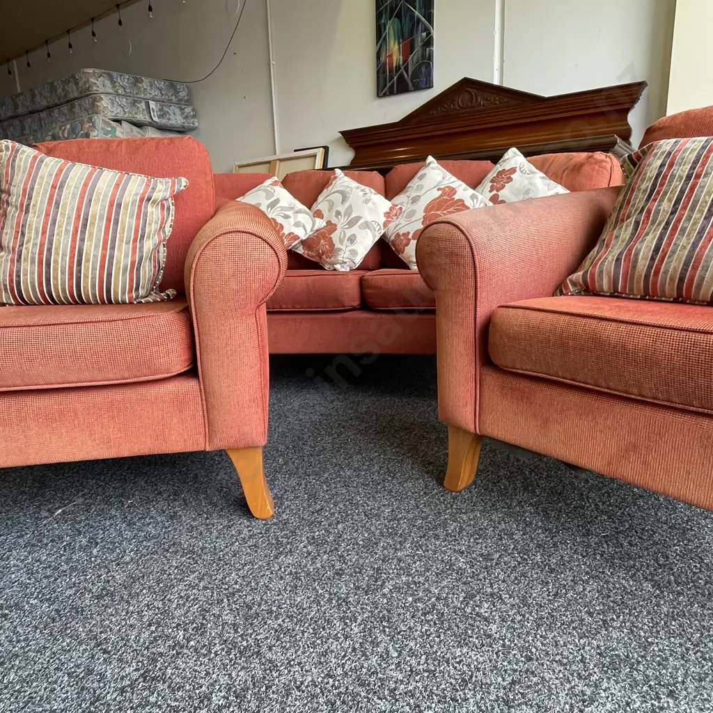 Quality made Rolled Arm 3 Piece Lounge Suite. Excellent condition but sun faded. Comes with several scatter cushions Image 1++