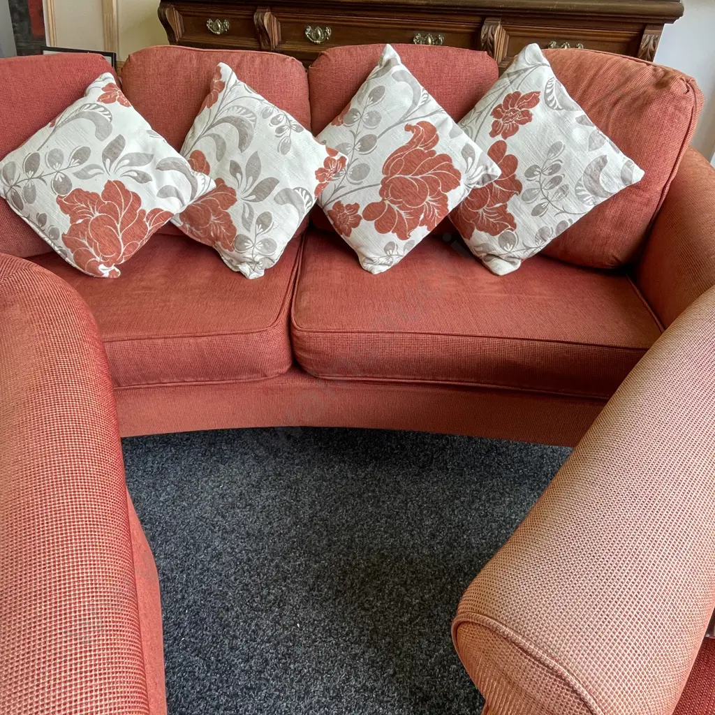 Quality made Rolled Arm 3 Piece Lounge Suite. Excellent condition but sun faded. Comes with several scatter cushions Image 1++