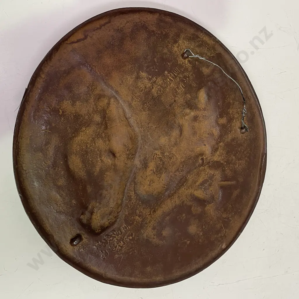Vintage Signed Moulded Bronze? Wall Plaque of Horses. Signed as shown. Dia 35cm Image 1++