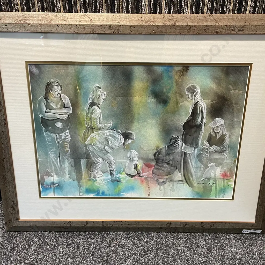 Framed Original Ink Watercolour Artwork signed Pat Williams "Waiheke Flea Market" 75 x 60cm Image 1++