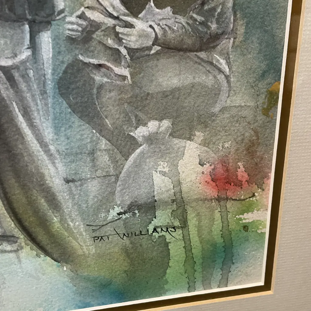 Framed Original Ink Watercolour Artwork signed Pat Williams "Waiheke Flea Market" 75 x 60cm Image 1++