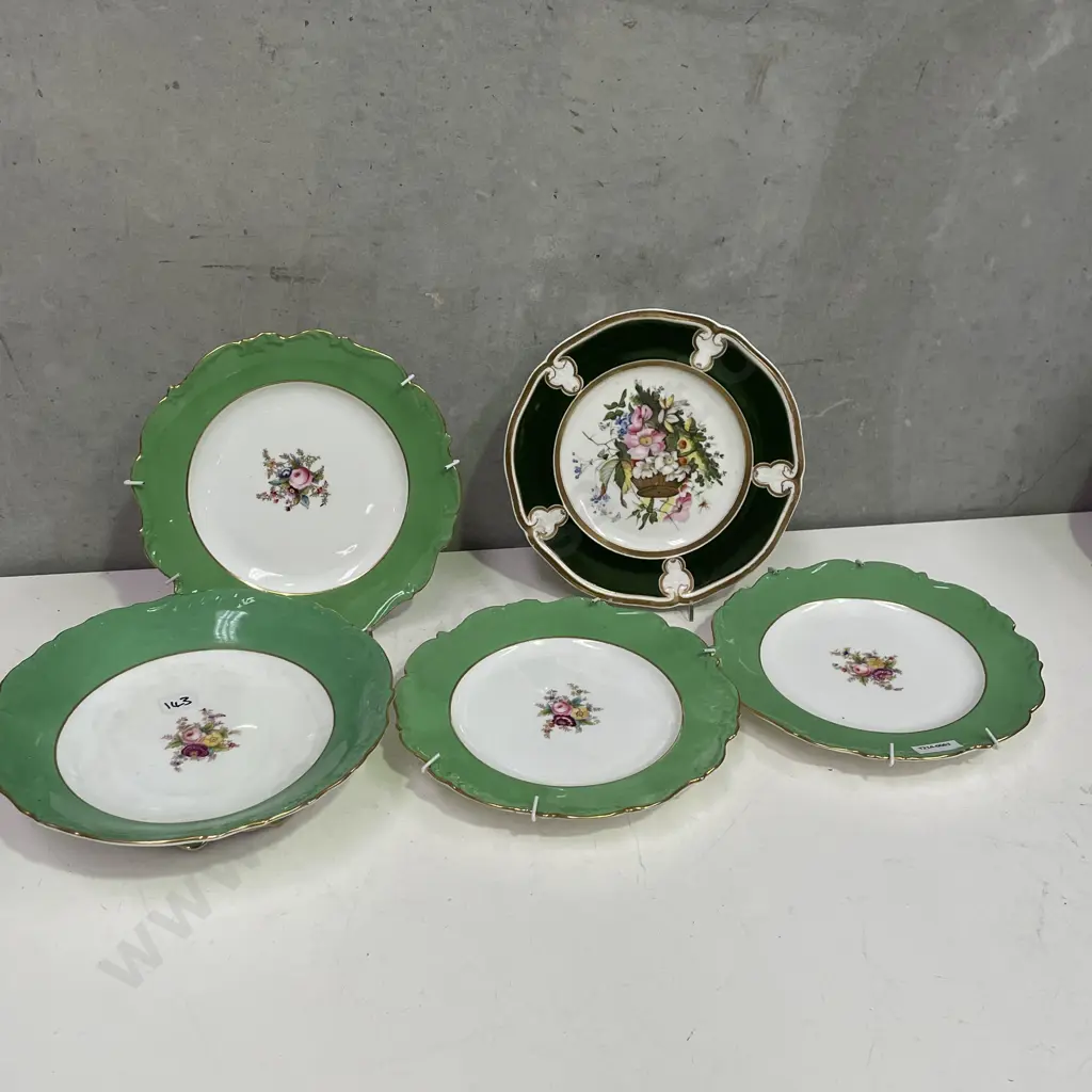 Antique Ridgeways Hand Painted Dessert Set, Footed Comport and 3 Dessert plates. With handpainted floral gilded plate Image 1++