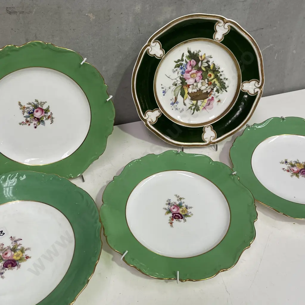 Antique Ridgeways Hand Painted Dessert Set, Footed Comport and 3 Dessert plates. With handpainted floral gilded plate Image 1++