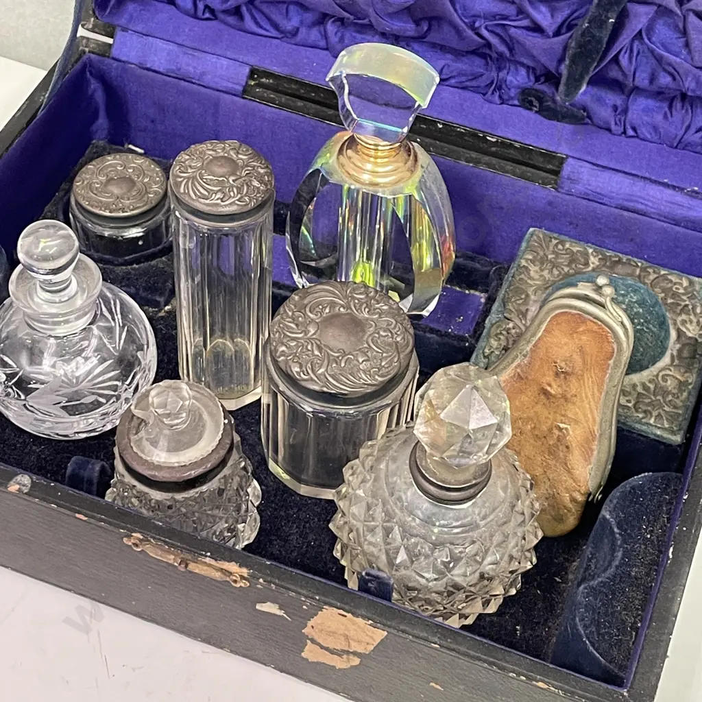 Antique Box with assorted Pots and Bottles etc (some sterling silver Hallmarks) Image 1++