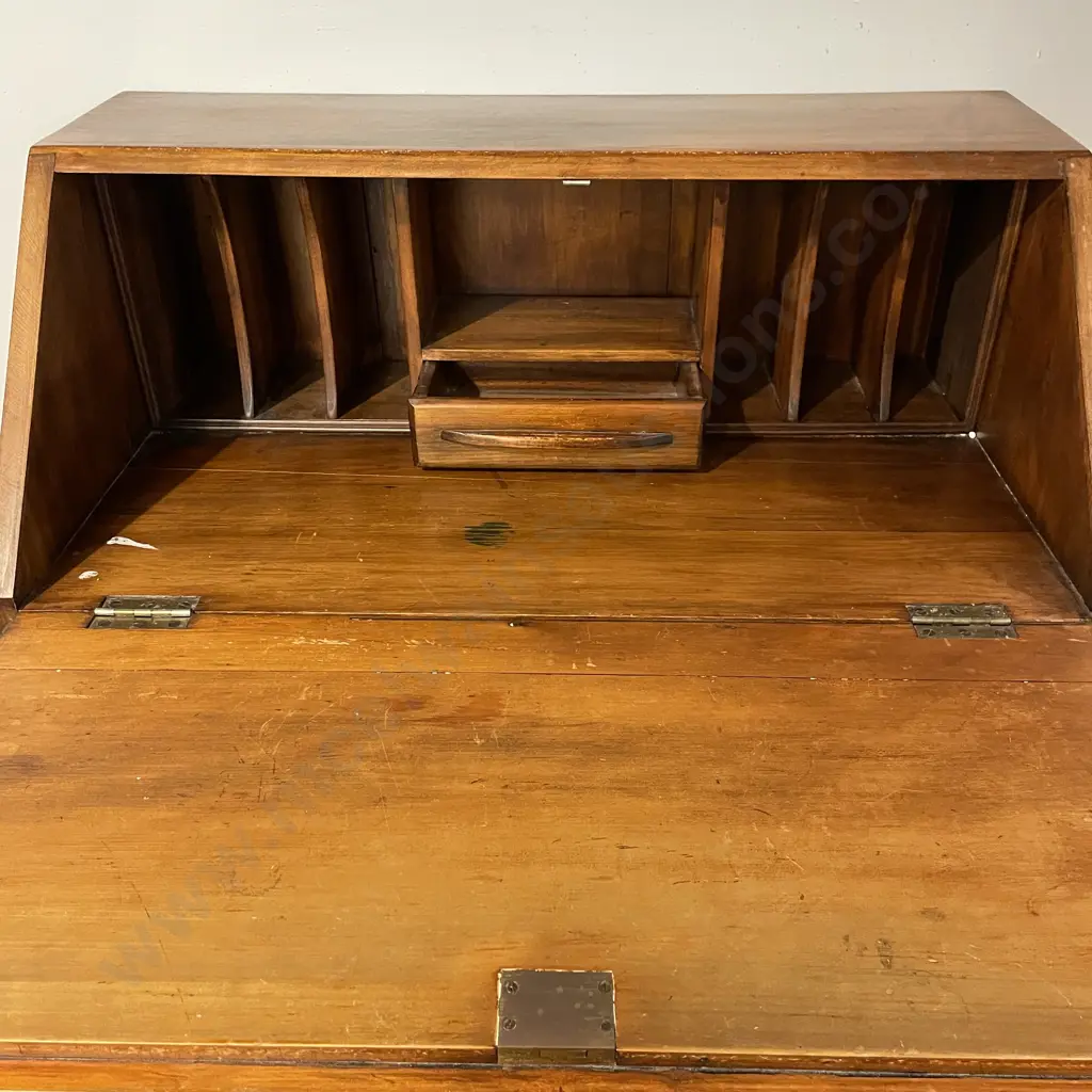Antique Solid Wood Writing Desk. 3 Drawer drop down top. W76 H102 D45cm Image 1++