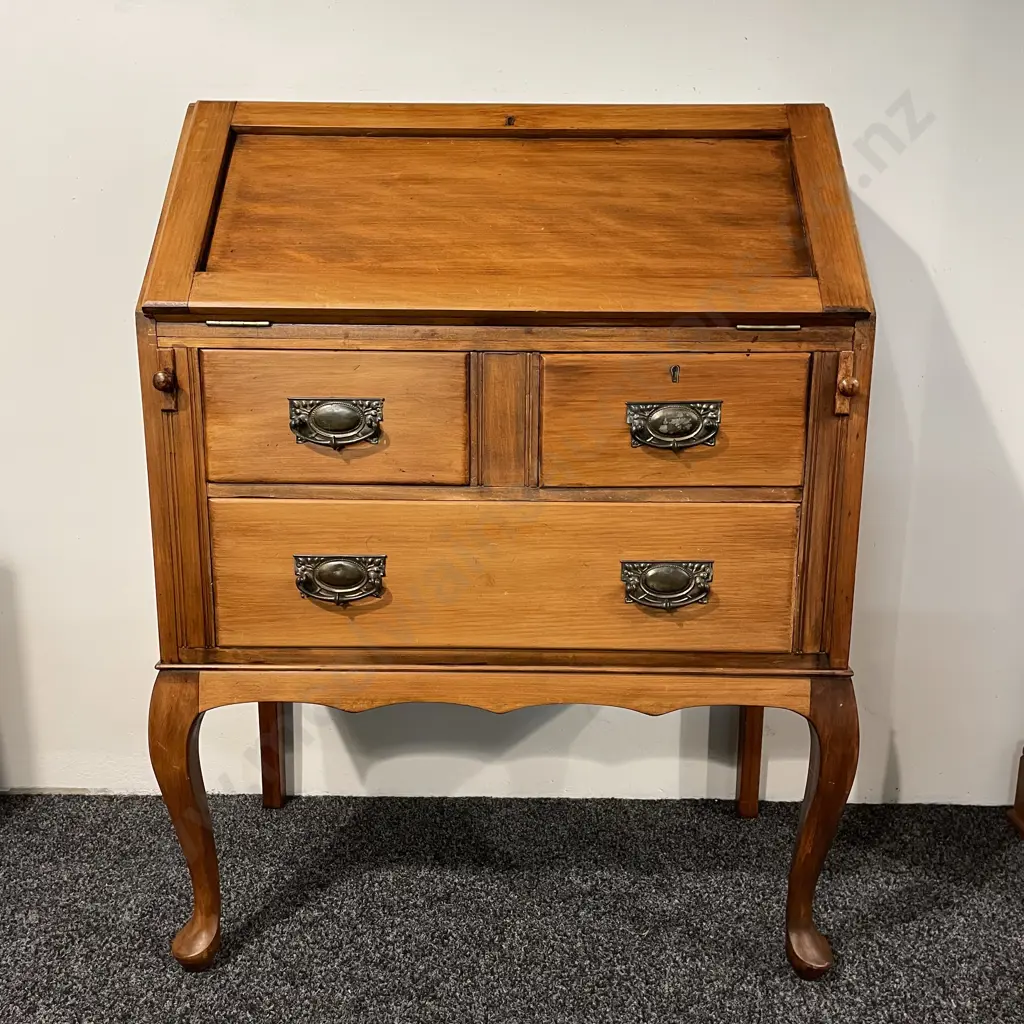 Antique Solid Wood Writing Desk. 3 Drawer drop down top. W76 H102 D45cm Image 1++