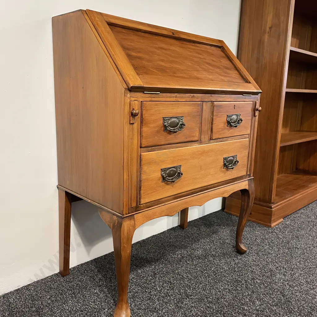 Antique Solid Wood Writing Desk. 3 Drawer drop down top. W76 H102 D45cm Image 1++