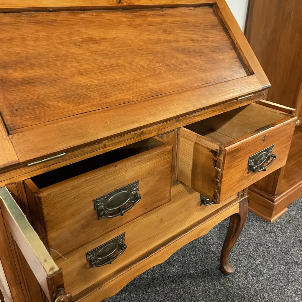 Antique Solid Wood Writing Desk. 3 Drawer drop down top. W76 H102 D45cm Image 1++