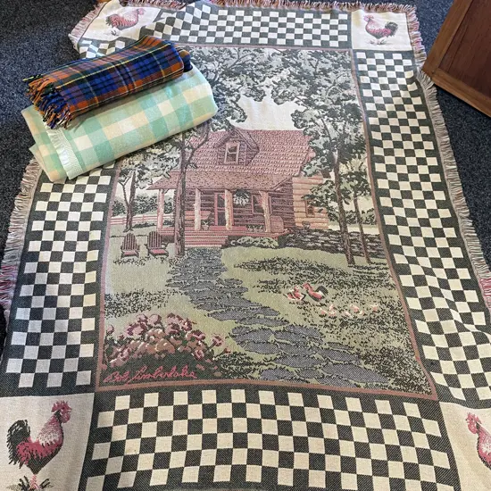 Three Blankets. Bob Timberlake Cottage and Rooster and two wool blankets