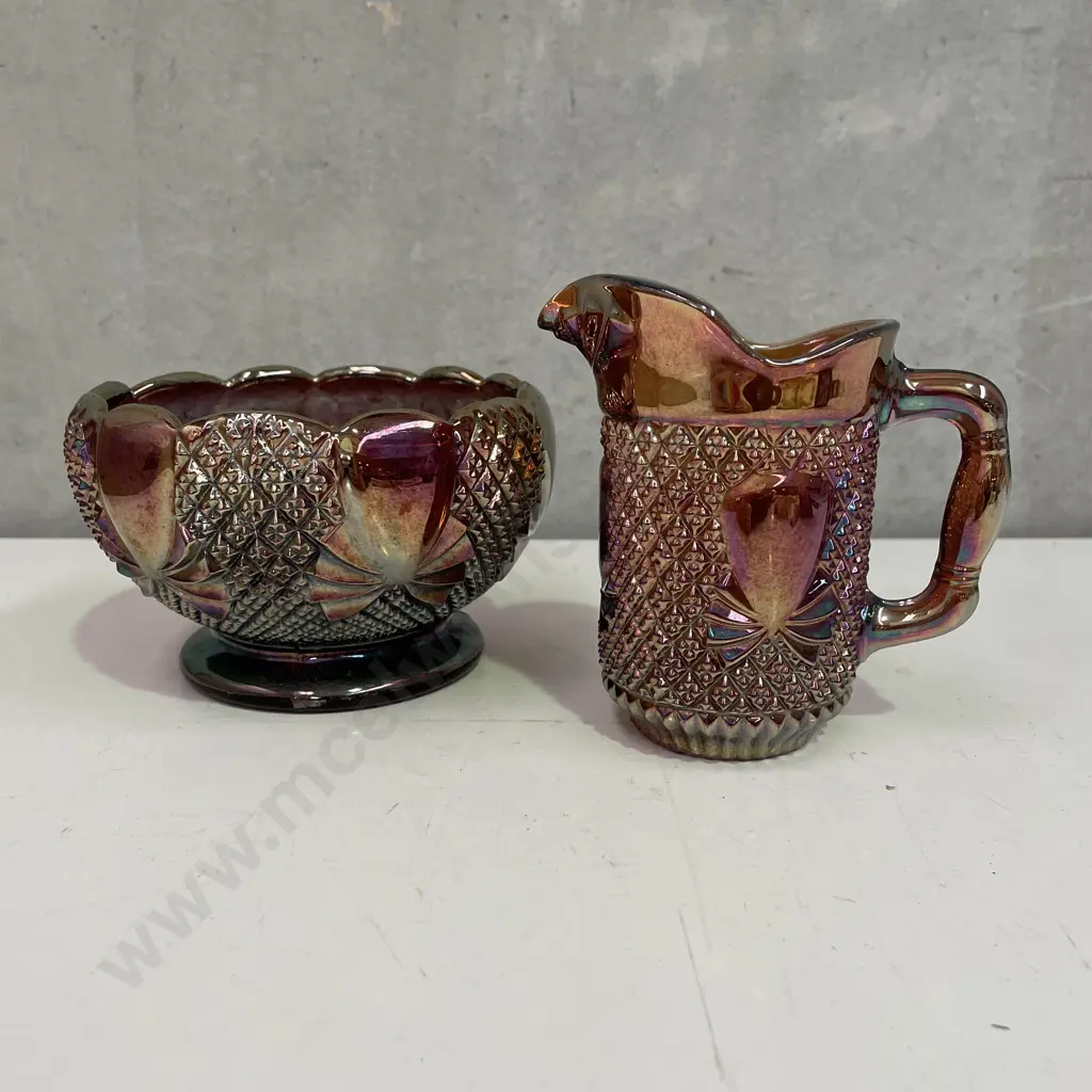 Vintage Fenton? Glass Jug and Bowl. Lustre finish Image 1++
