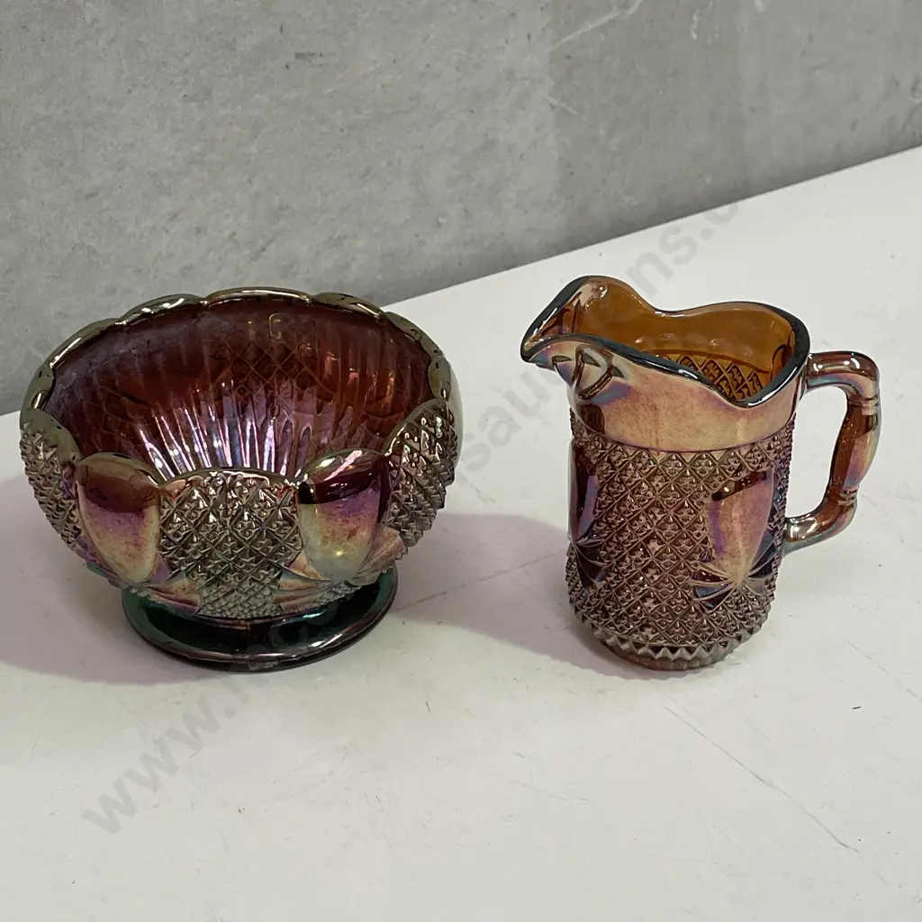 Vintage Fenton? Glass Jug and Bowl. Lustre finish Image 1++
