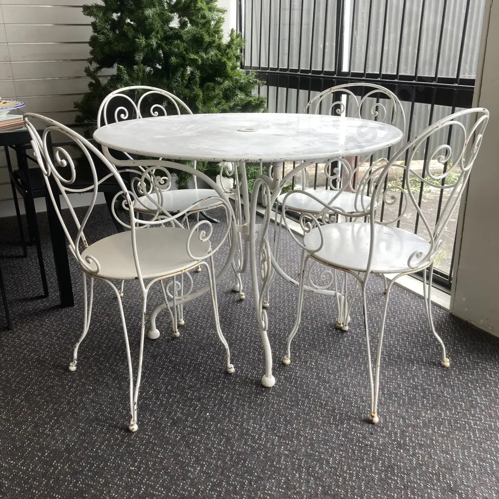 White French Style Round Table And Four Armed Chairs, 75 x 97cm Image 1++