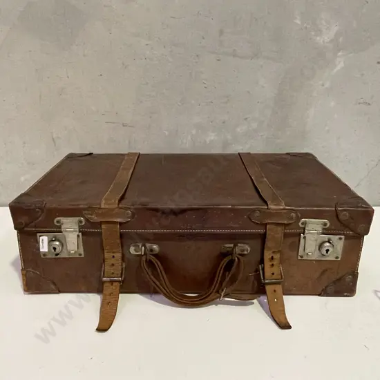 Vintage Solid Leather Suitcase. 60 x 35cm H18cm