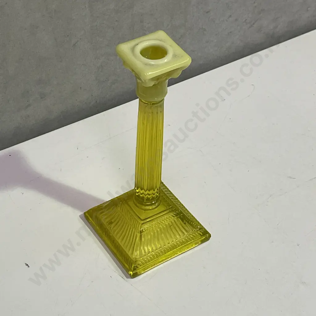 Vintage Davidson Primrose Pearline Yellow Uranium/Vaseline Glass Candlestick H21cm Image 1++