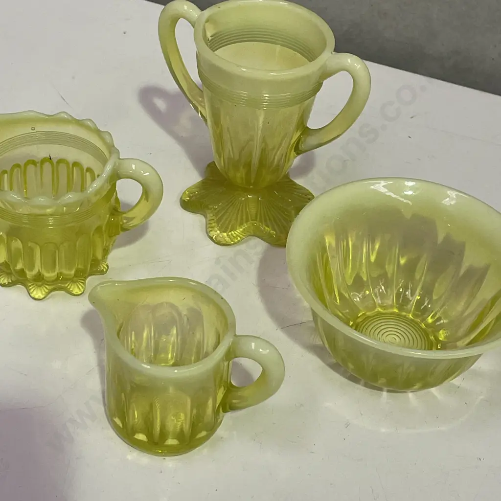 4 x Vintage Davidson Primrose Pearline Yellow Uranium/Vaseline Glass items Image 1++