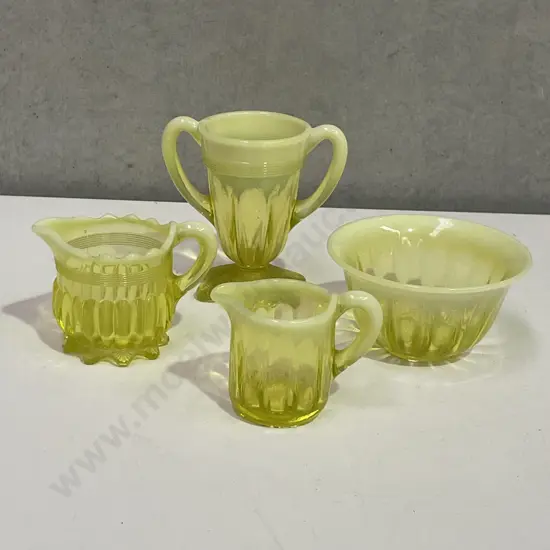 4 x Vintage Davidson Primrose Pearline Yellow Uranium/Vaseline Glass items